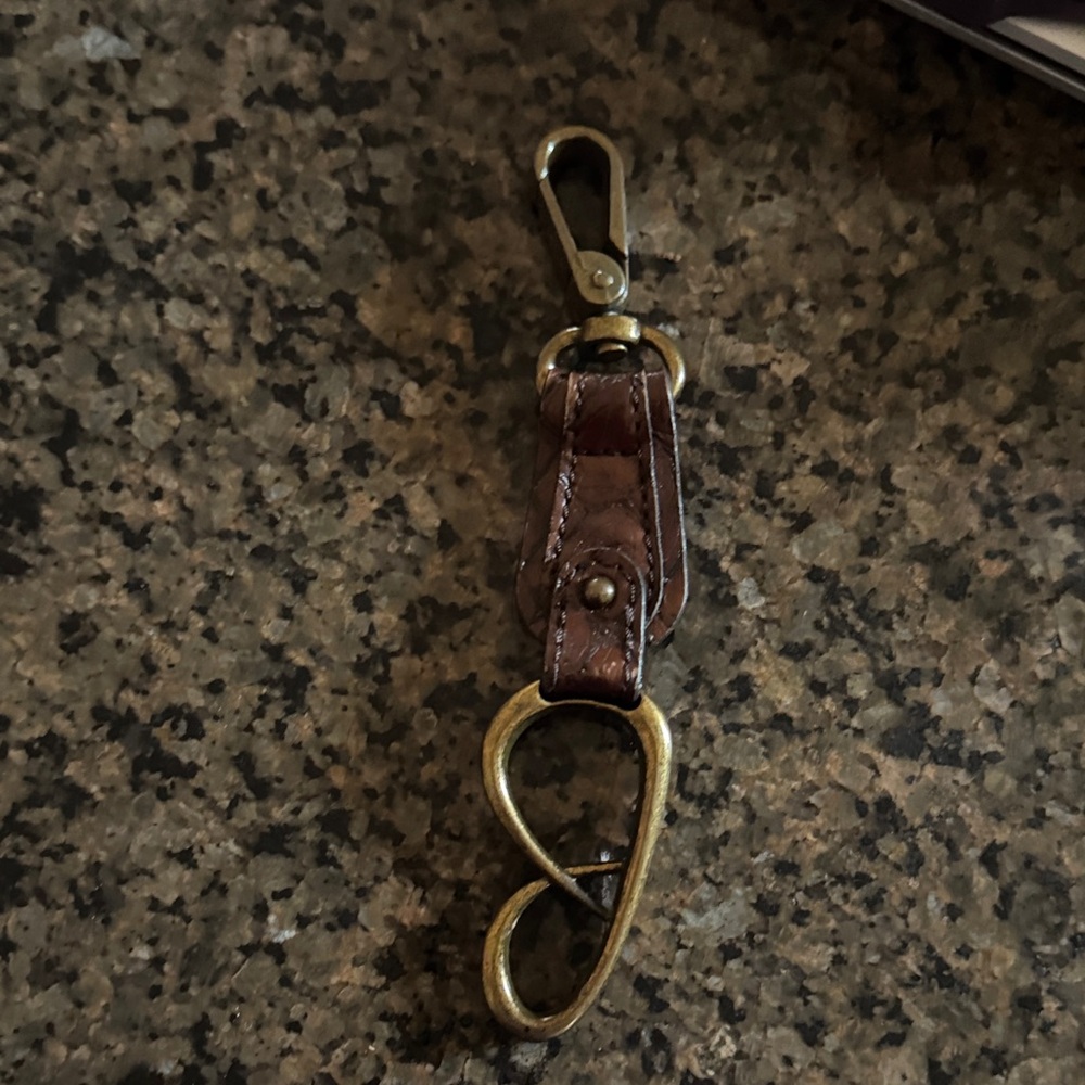 Brown Leather Keychain with Gold Hardware
